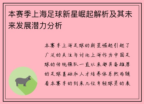 本赛季上海足球新星崛起解析及其未来发展潜力分析